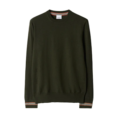 Burberry Wool Striped Crewneck Sweater Dark Green. 80926251