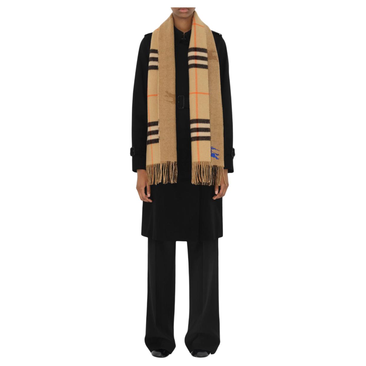 Details for Burberry  Yellow Cashmere Logo Embroidered Scarf. 80947101