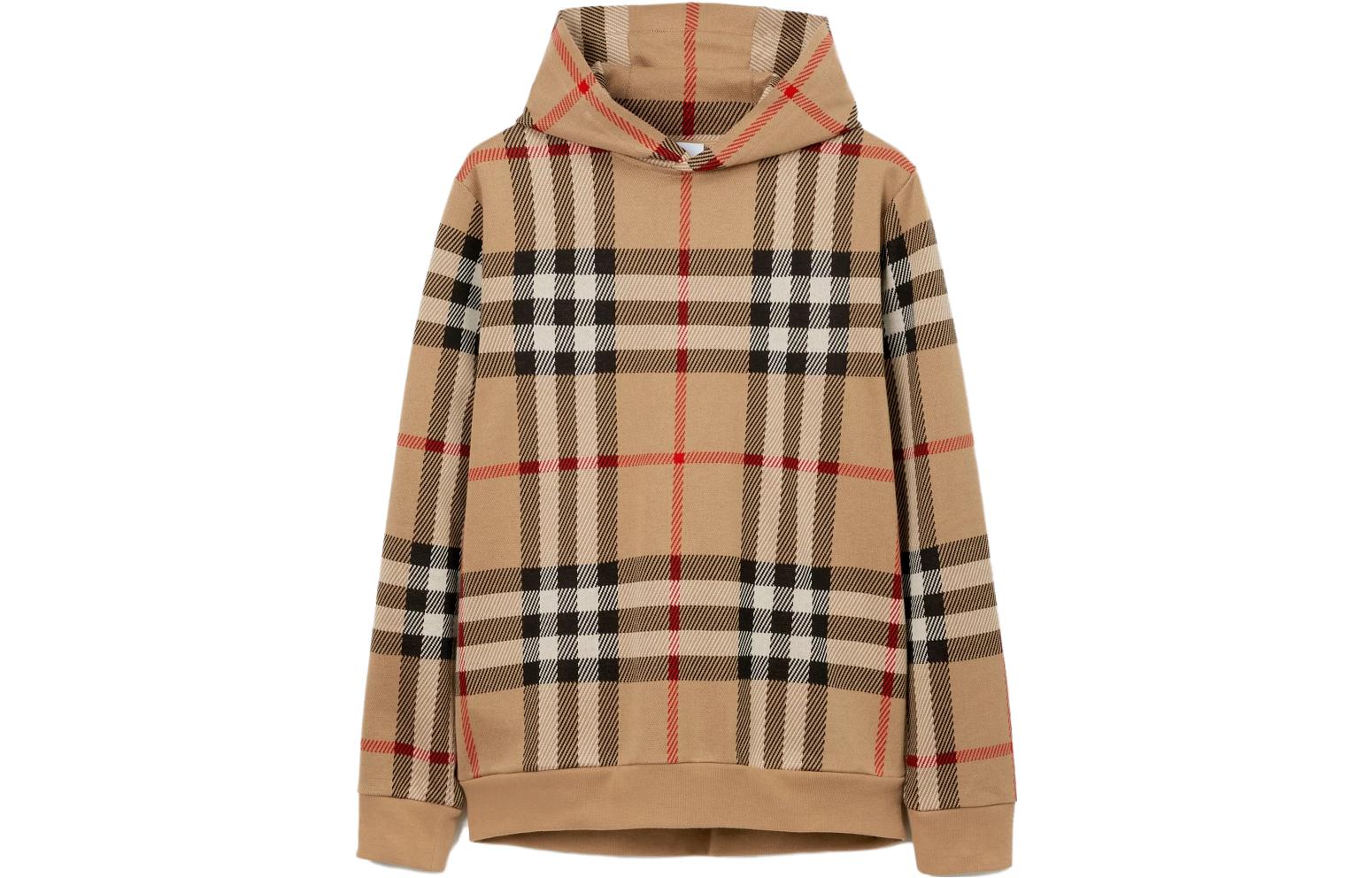 Burberry  Yellow Check Cotton Loose Fit Hoodie Long Sleeve Sweatshirt. 80726621