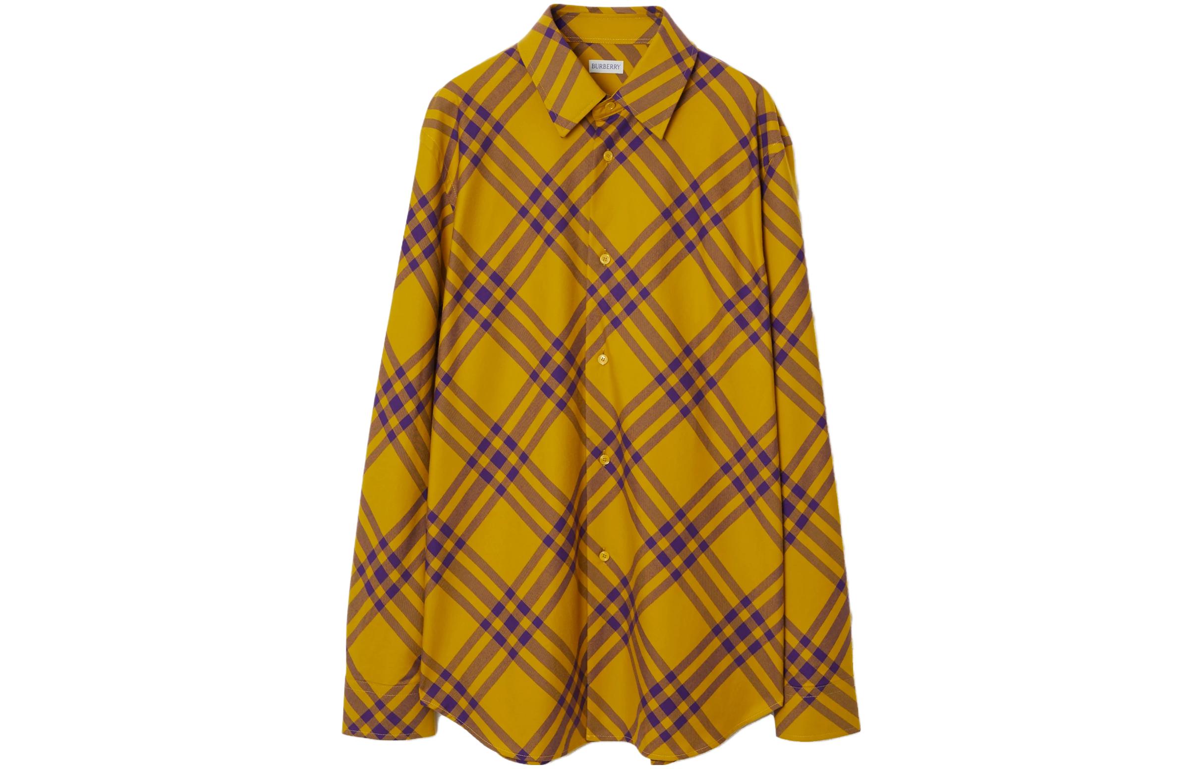 Buy Burberry  Yellow Check Single-Breasted Long-Sleeve Shirt. 80791631
