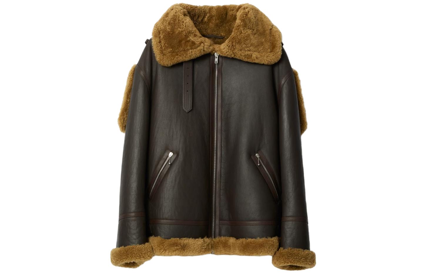 Order Burberry  Zip-Up Leather Jacket with Fleece Collar in Dark Brown. 80771861