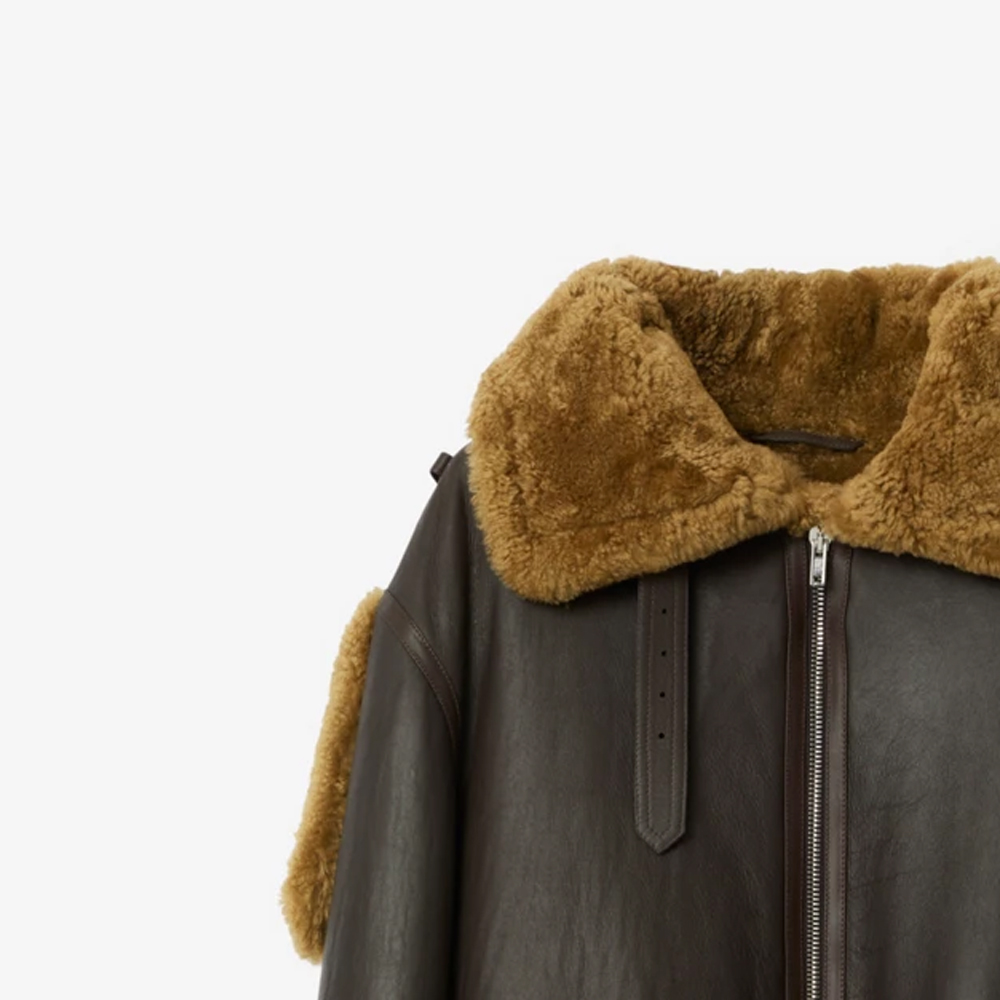 Details for Burberry  Zip-Up Leather Jacket with Fleece Collar in Dark Brown. 80771861