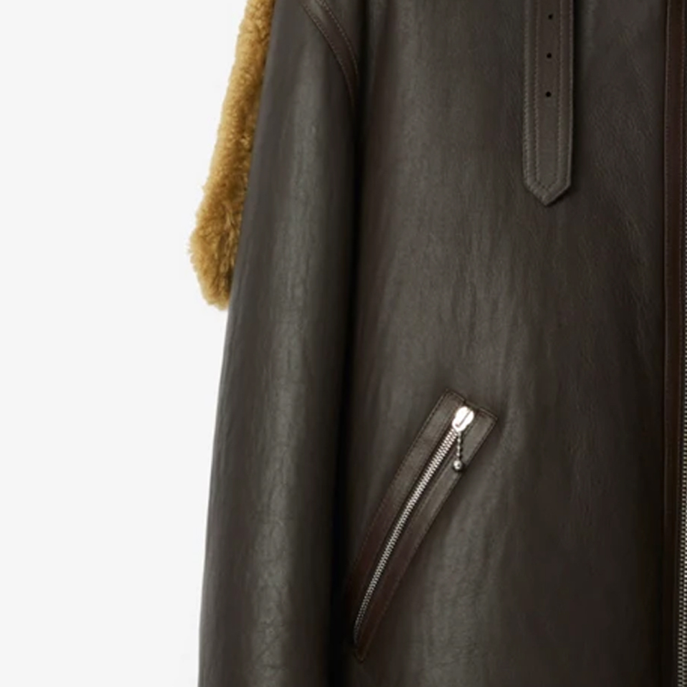 Sizing Burberry  Zip-Up Leather Jacket with Fleece Collar in Dark Brown. 80771861