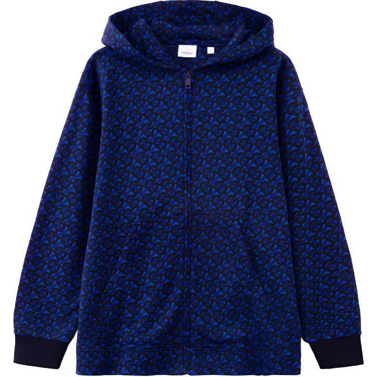 Burberry All-Over Logo Zip-Up Hoodie Blue Unisex Casual Wear. 80488991