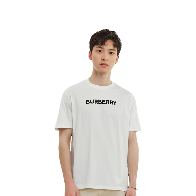 Shop Burberry Alphabet Print White Hoodie Short Sleeve T-Shirt for Men 80842341