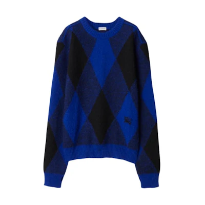 Burberry Argyle Wool Sweater Blue Colorblock Crewneck Knit Pullover 80787501