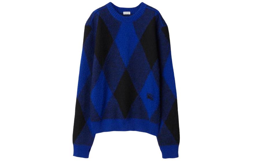 Order Burberry Argyle Wool Sweater Biru Colorblock Crewneck Knit Pullover 80787501