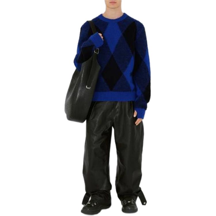 Shop Burberry Argyle Wool Sweater Biru Colorblock Crewneck Knit Pullover 80787501