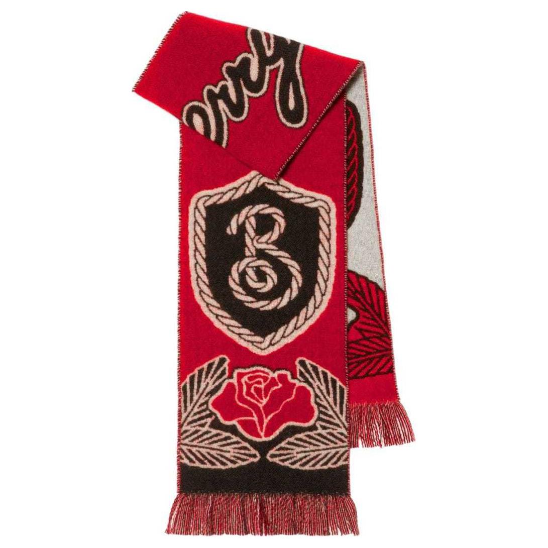 Burberry B Shield Jacquard Cashmere Knit Scarf Red for Men. 8097030