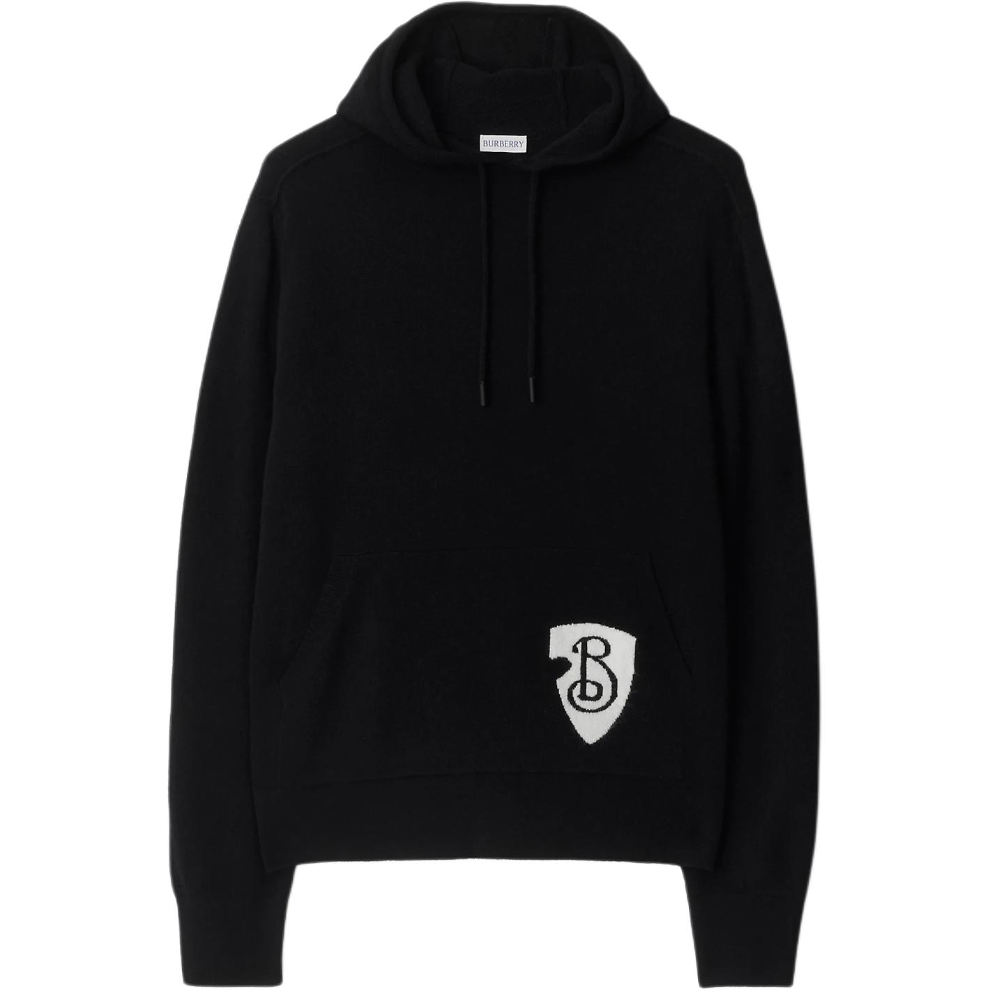 Burberry B Shield Wool Blend Knit Hoodie Pullover for Men - Black 80999241