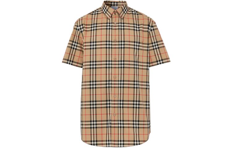 Burberry Beige Check Letter Print Short Sleeve Shirt 80385241 圖 2