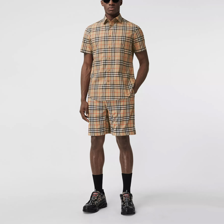Burberry Beige Check Letter Print Short Sleeve Shirt 80385241 圖 3