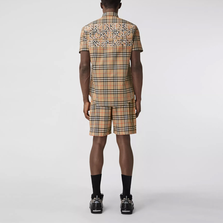 Burberry Beige Check Letter Print Short Sleeve Shirt 80385241 圖 4