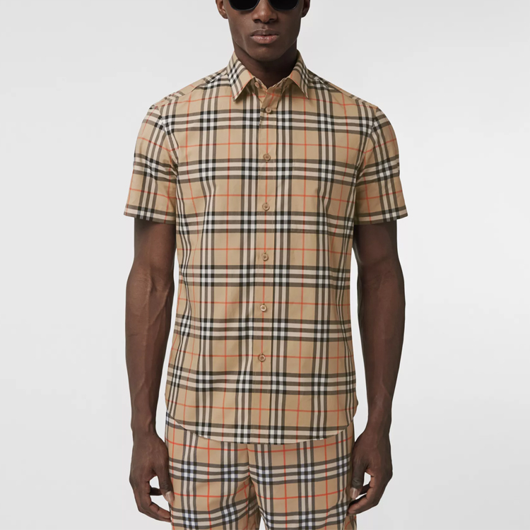 Burberry Beige Check Letter Print Short Sleeve Shirt 80385241 圖 5