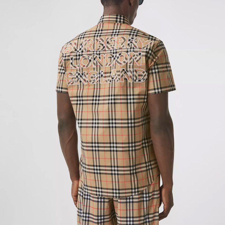 Burberry Beige Check Letter Print Short Sleeve Shirt 80385241 圖 6