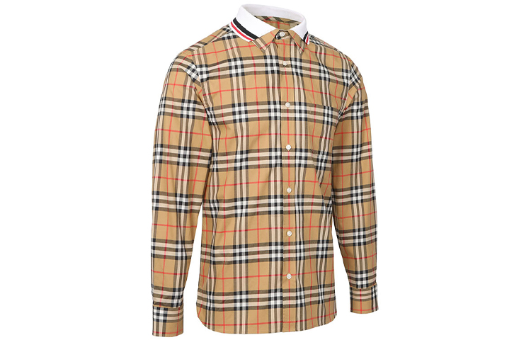 Burberry Beige Check Long Sleeve Shirt with Spliced Collar 80049621 圖 4