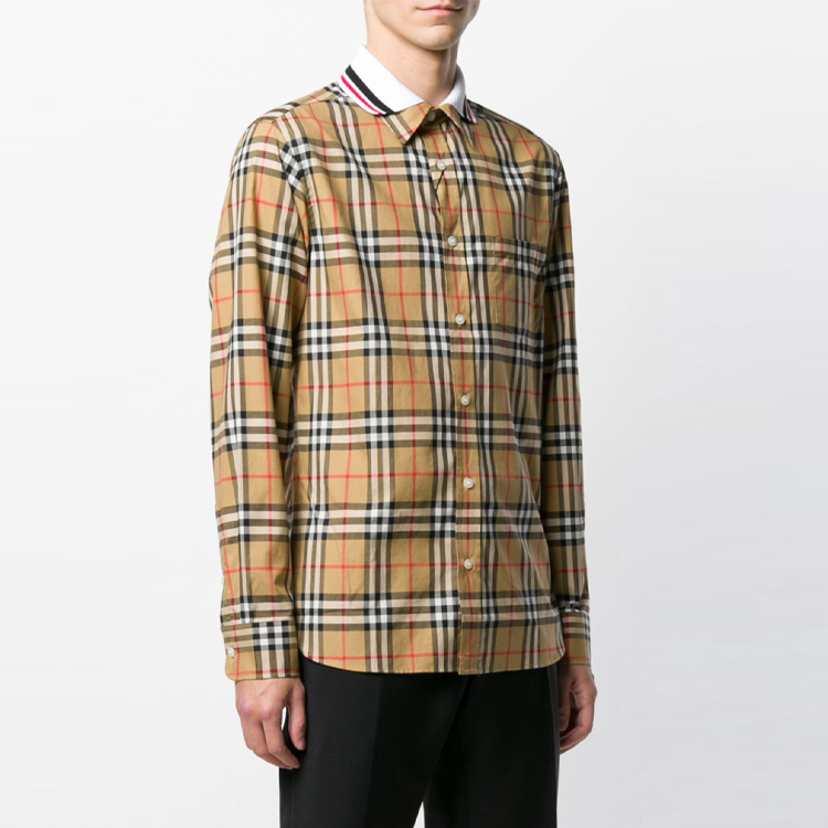 Burberry Beige Check Long Sleeve Shirt with Spliced Collar 80049621 圖 5