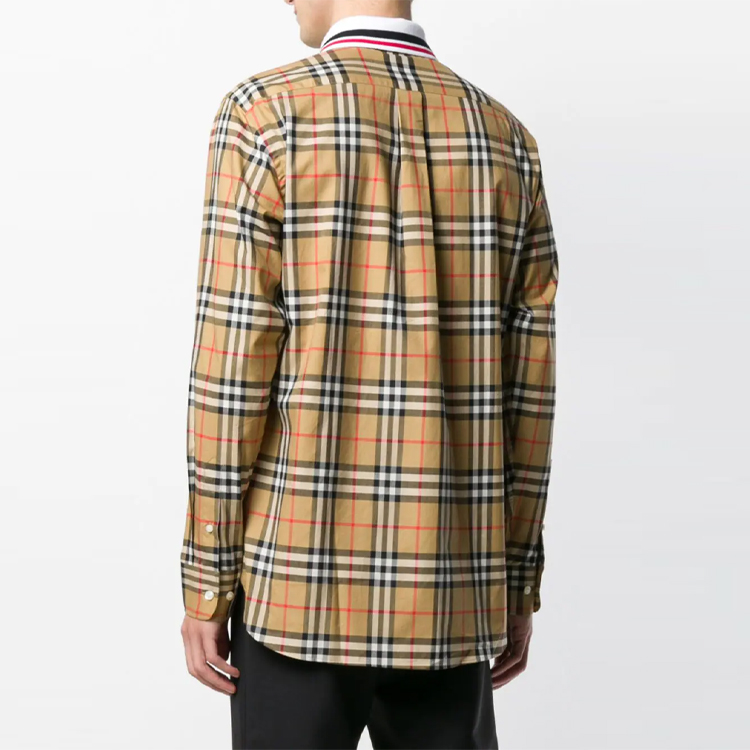 Burberry Beige Check Long Sleeve Shirt with Spliced Collar 80049621 圖 6