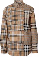 Burberry Beige Check Panel Cotton Long Sleeve Shirt 80185691 Burberry Beige Check Panel Cotton Long Sleeve Shirt 80185691