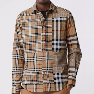 バーバリー ベージュ チェック パネル コットン 長袖シャツ 80185691 Lookbook バーバリー ベージュ チェック パネル コットン 長袖シャツ 80185691