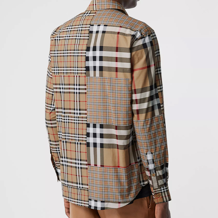 Burberry Beige Check Panel Cotton Long Sleeve Shirt 80185691 圖 5