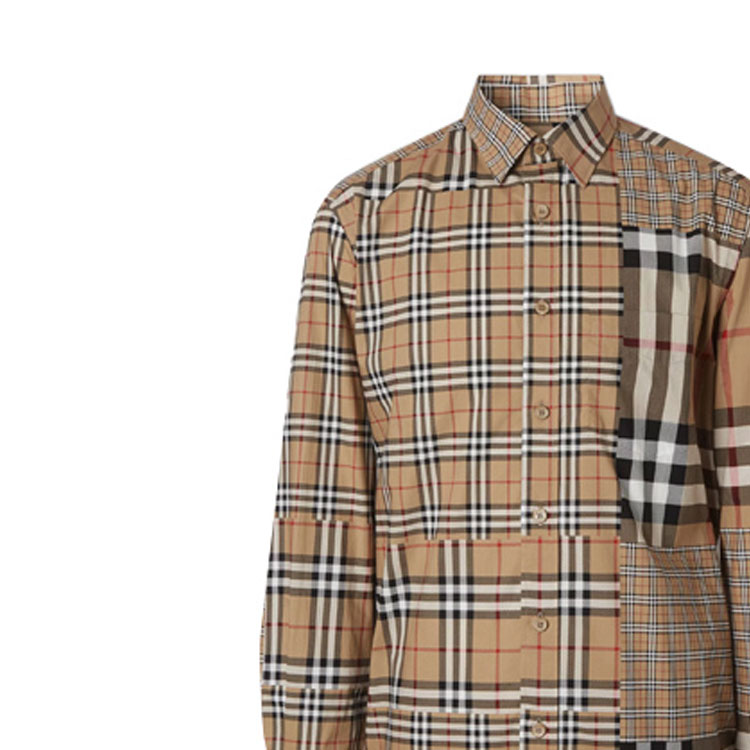 Burberry Beige Check Panel Cotton Long Sleeve Shirt 80185691 圖 6