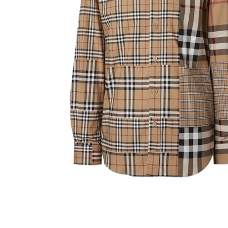 Burberry Beige Check Panel Cotton Long Sleeve Shirt 80185691 圖 7