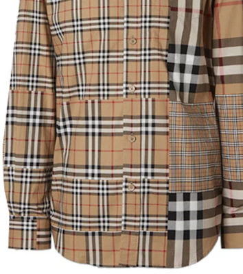バーバリー ベージュ チェック パネル コットン 長袖シャツ 80185691 Sizing バーバリー ベージュ チェック パネル コットン 長袖シャツ 80185691