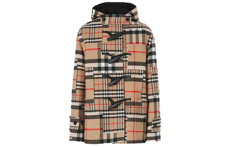 Burberry Beige Check Pattern Hooded Short Coat 80440611