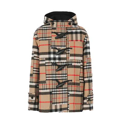 Burberry Beige Check Pattern Hooded Short Coat 80440611