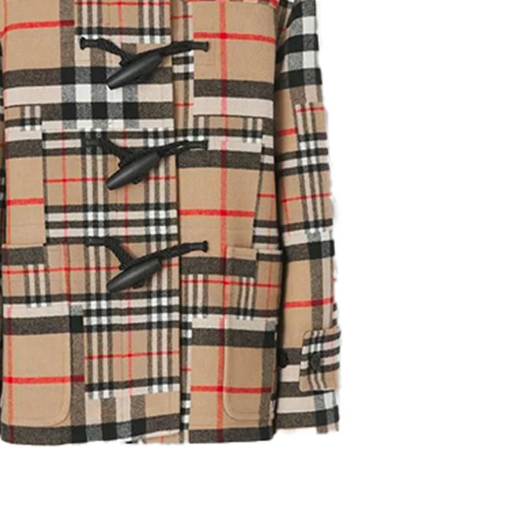 Cheap Burberry Kot Pendek Berhud Corak Kotak Beige 80440611