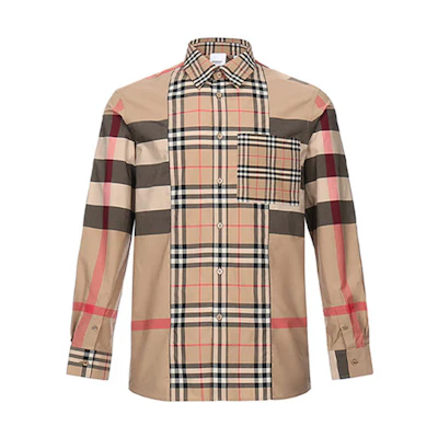 Burberry Beige Patchwork Check Long Sleeve Shirt 80237871