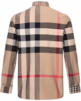 Lookbook Burberry 米色拼接格紋長袖襯衫 80237871