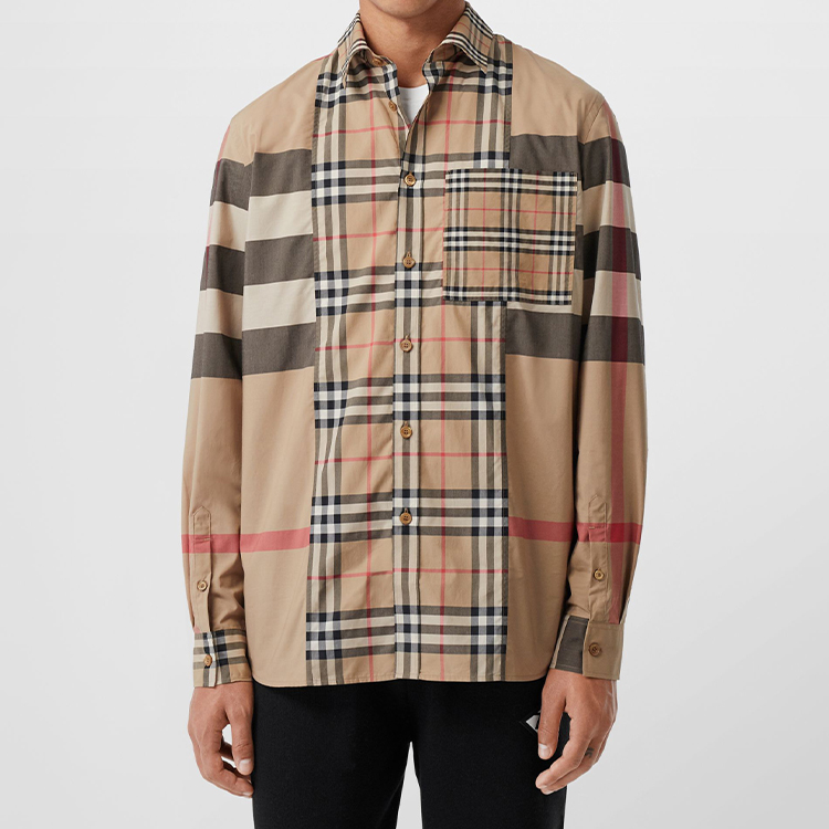 Shop バーバリー ベージュ パッチワーク チェック 長袖 シャツ 80237871