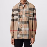 Shop Burberry 米色拼接格紋長袖襯衫 80237871