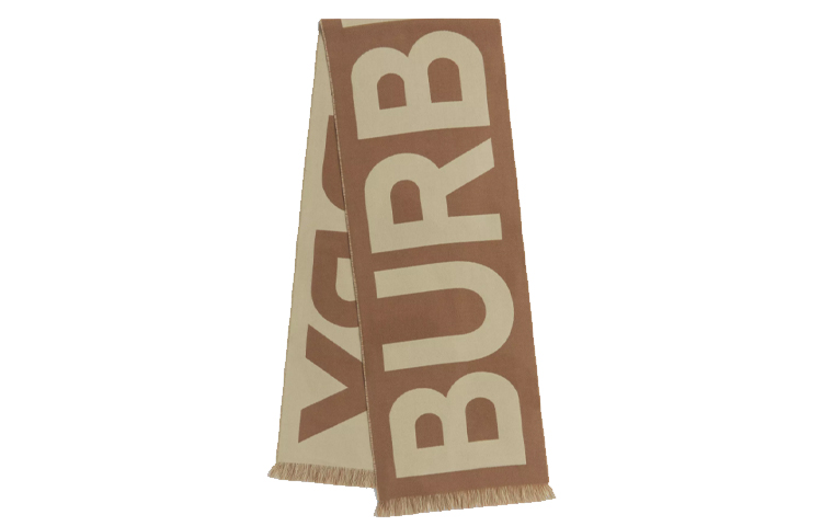 Burberry Birch Brown Logo Wool Jacquard Scarf Unisex Couples' Style. 80457891