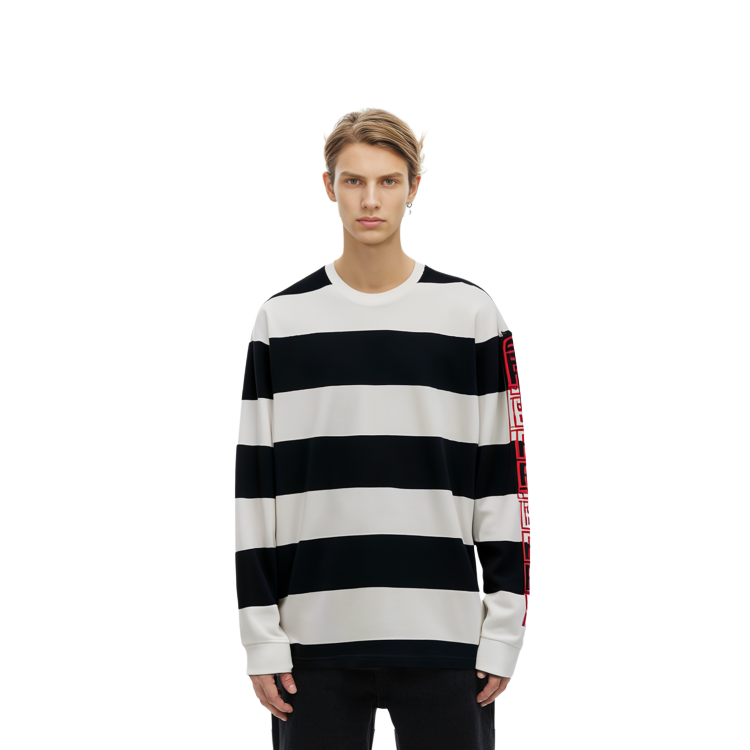 Shop Burberry 黑白條紋長袖T恤。 80294841