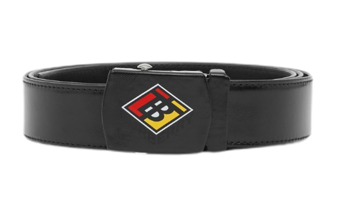 Burberry Black Canvas Leather Belt with Logo Plaque, Width 3.5CM. 80217561