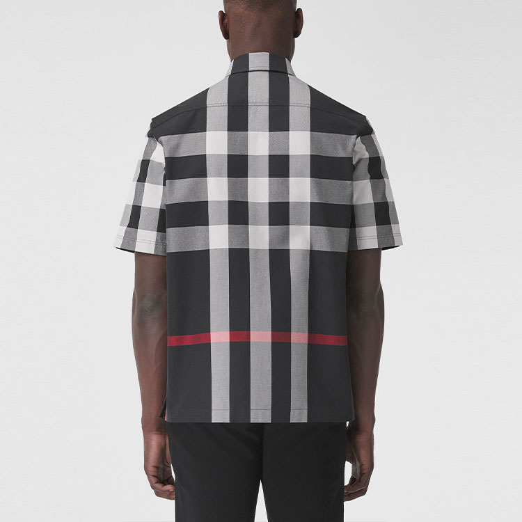 Burberry Black Check Cotton Button-Down Short Sleeve Shirt 80433491 圖 4