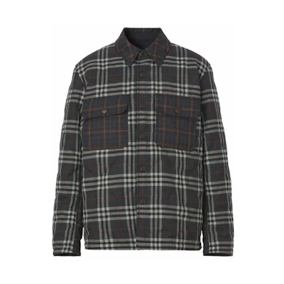 Burberry Black Check Reversible Jacket with Logo Print and Single-Breasted Design. 80438381
