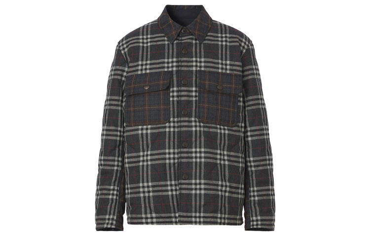 Burberry Black Check Reversible Jacket with Logo Print and Single-Breasted Design. 80438381 圖 2