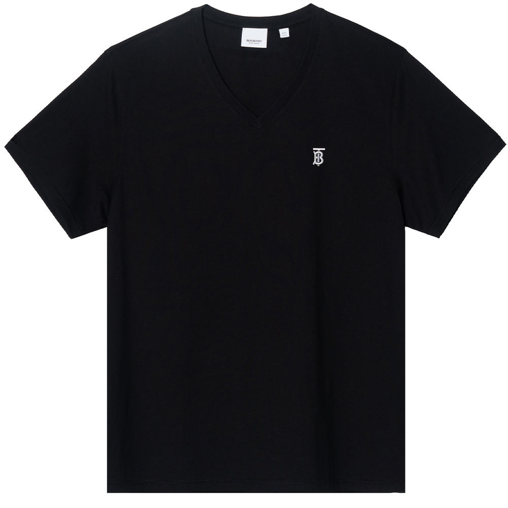 Burberry Black Cotton Logo V-Neck T-Shirt 8017255