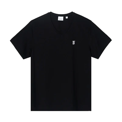 Burberry Black Cotton Logo V-Neck T-Shirt 8017255
