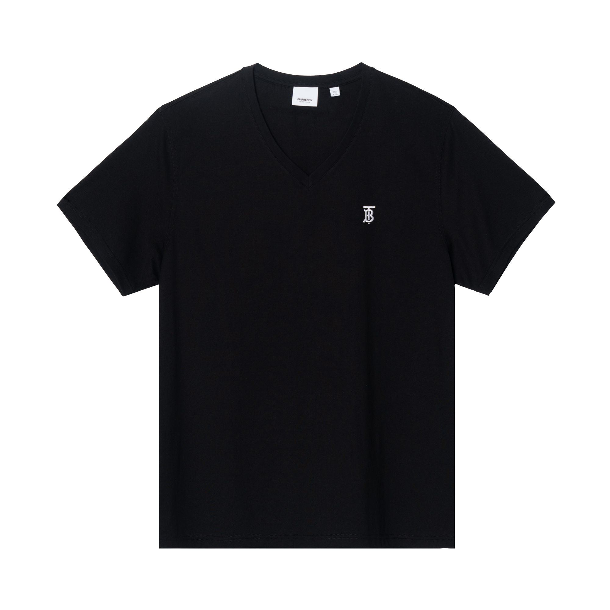Burberry Black Cotton Logo V-Neck T-Shirt 8017255 圖 2