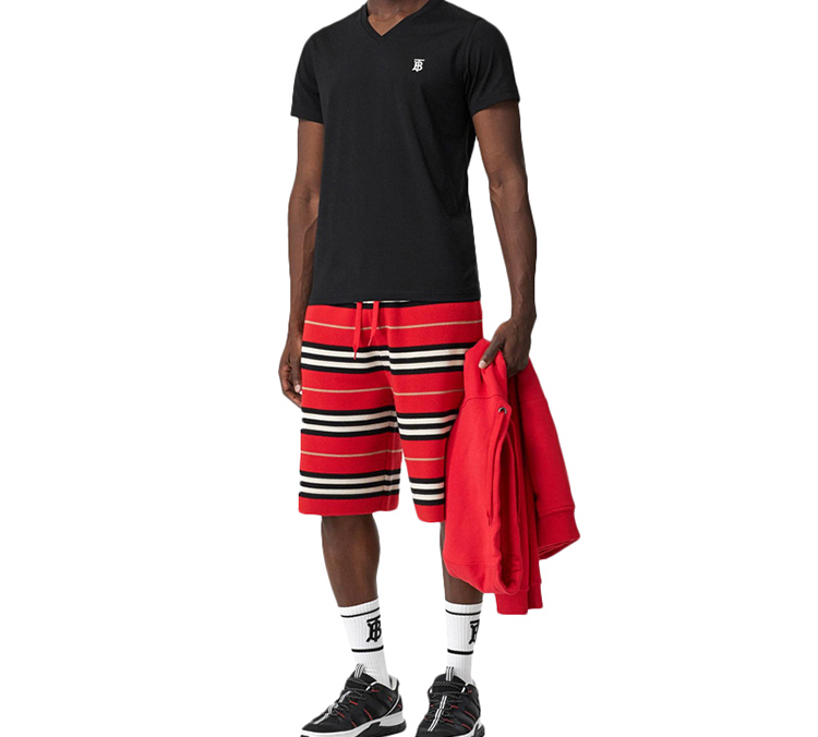 Burberry Black Cotton Logo V-Neck T-Shirt 8017255 圖 5