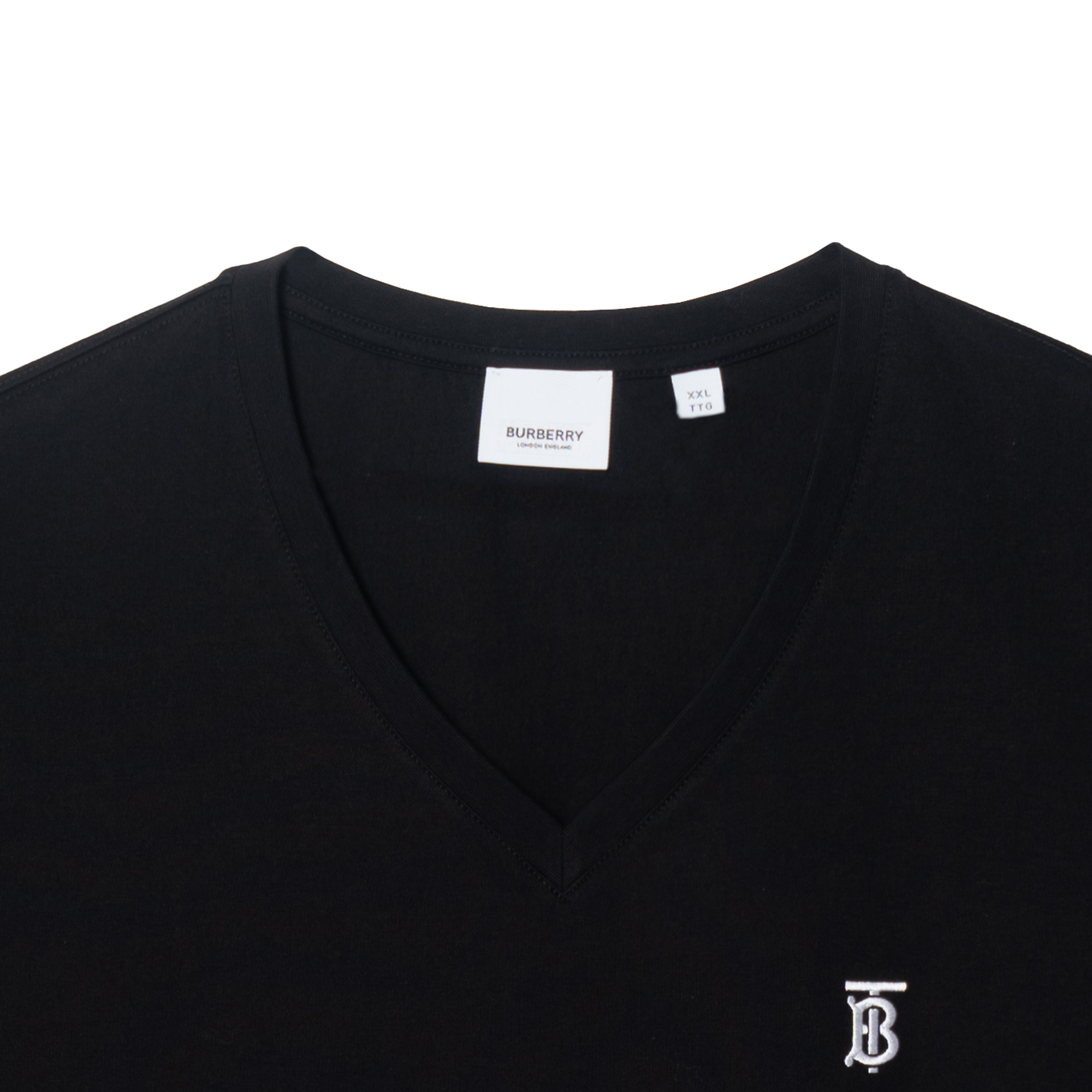 Burberry Black Cotton Logo V-Neck T-Shirt 8017255 圖 7