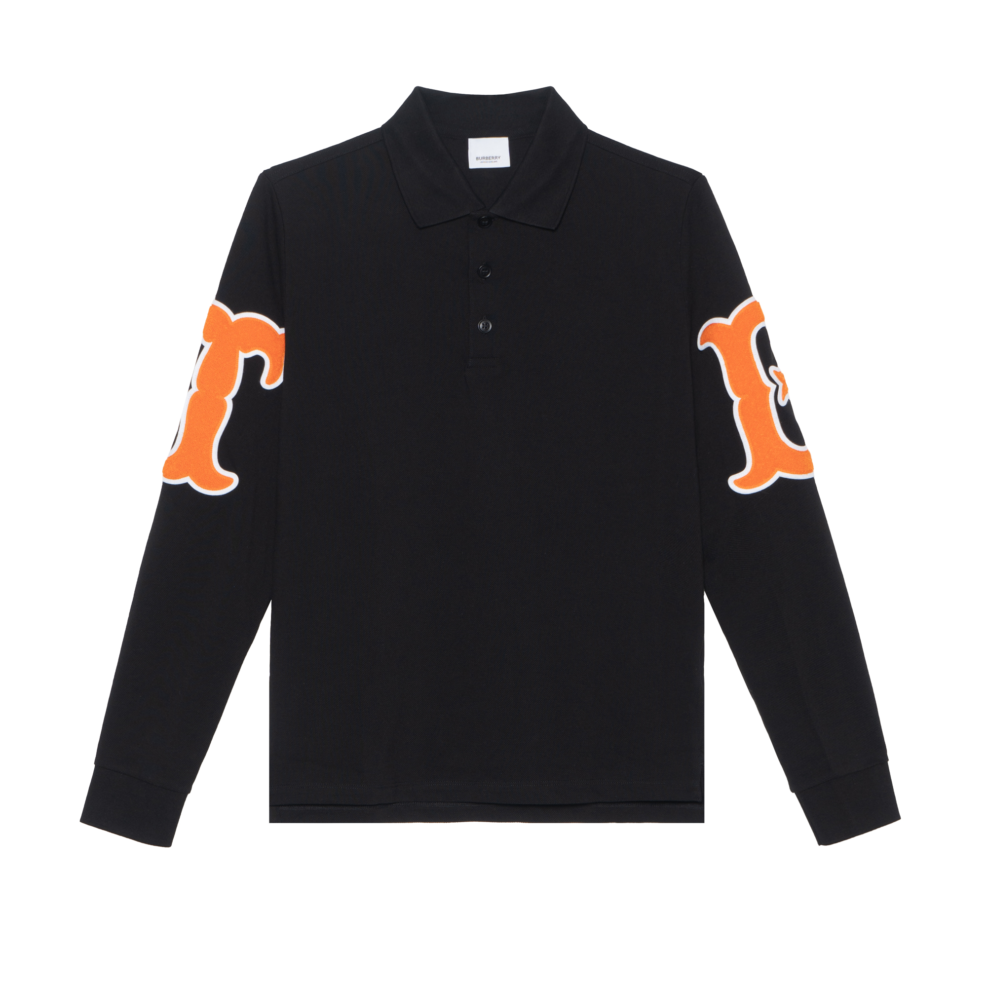 Burberry Black Cotton Long Sleeve Polo Shirt with Letter Pattern. 80426981