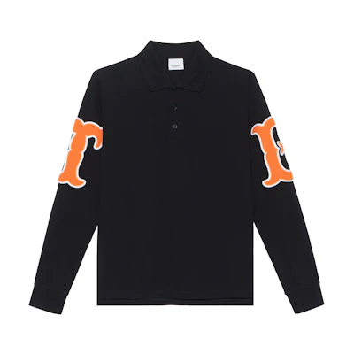 Burberry Black Cotton Long Sleeve Polo Shirt with Letter Pattern. 80426981