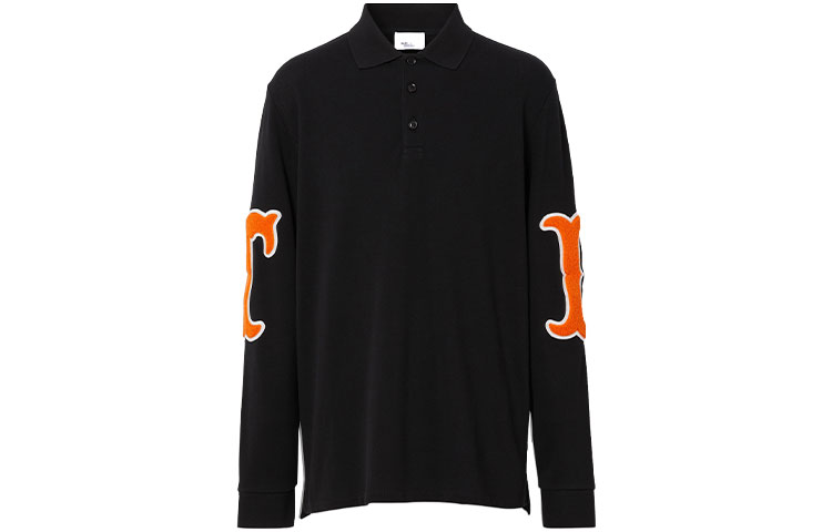 Burberry Black Cotton Long Sleeve Polo Shirt with Letter Pattern. 80426981 圖 2