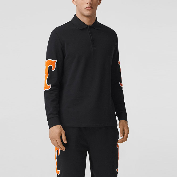 Burberry Black Cotton Long Sleeve Polo Shirt with Letter Pattern. 80426981 圖 4